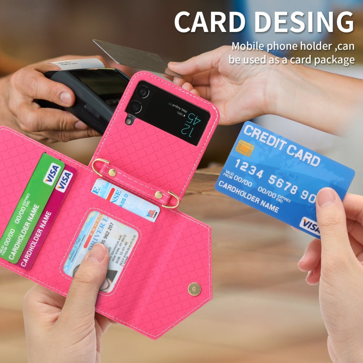 For Samsung Galaxy Z Flip4 POLA Grid Texture Multi-Card Slots Zipper Wallet Phone Case(Rose Red) - Galaxy Z Flip4 5G Cases by POLA | Online Shopping UK | buy2fix