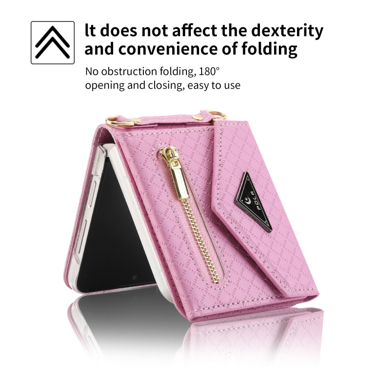 For Samsung Galaxy Z Flip3 5G POLA Grid Texture Multi-Card Slots Zipper Wallet Phone Case(Pink) - Galaxy Phone Cases by POLA | Online Shopping UK | buy2fix