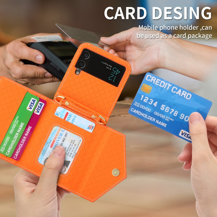 For Samsung Galaxy Z Flip3 5G POLA Grid Texture Multi-Card Slots Zipper Wallet Phone Case(Orange) - Galaxy Phone Cases by POLA | Online Shopping UK | buy2fix