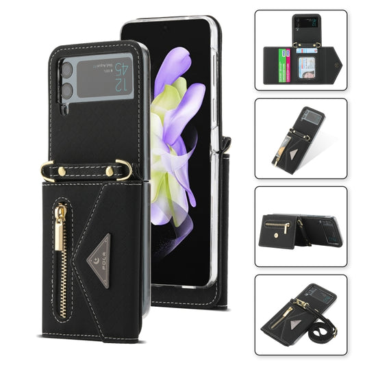 For Samsung Galaxy Z Flip3 5G POLA Grid Texture Multi-Card Slots Zipper Wallet Phone Case(Black) - Galaxy Phone Cases by POLA | Online Shopping UK | buy2fix
