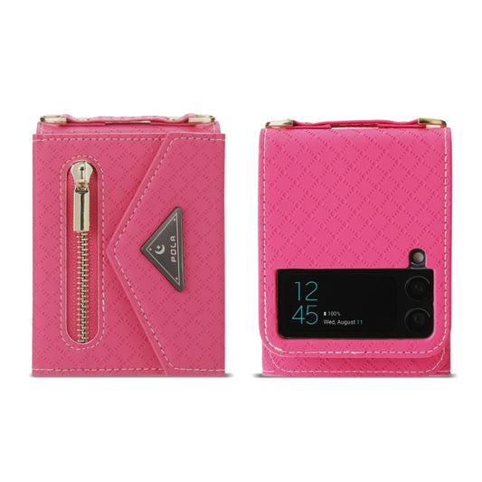 For Samsung Galaxy Z Flip3 5G POLA Grid Texture Multi-Card Slots Zipper Wallet Phone Case(Rose Red) - Galaxy Phone Cases by POLA | Online Shopping UK | buy2fix