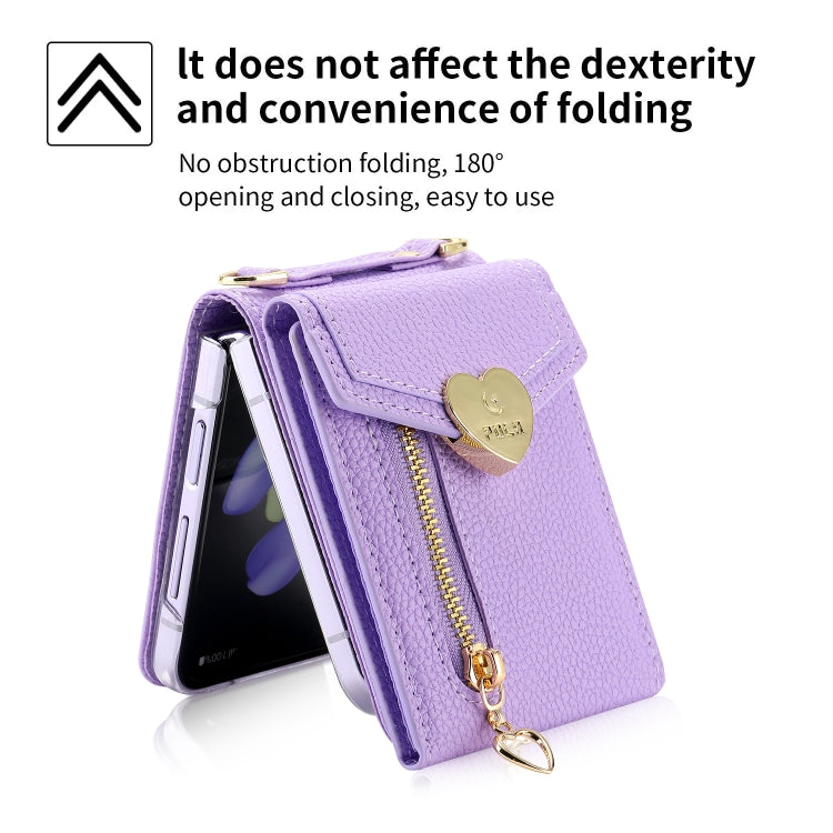 For Samsung Galaxy Z Flip4 POLA Litchi Texture Love Buckle Multi-Card Slots Zipper Wallet Phone Case(Purple) - Galaxy Z Flip4 5G Cases by POLA | Online Shopping UK | buy2fix