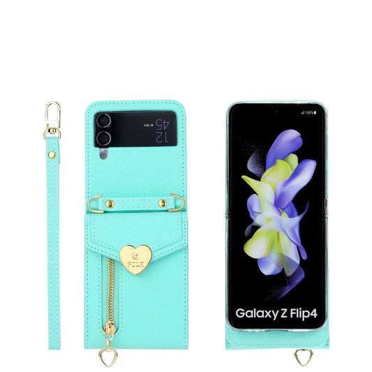 For Samsung Galaxy Z Flip4 POLA Litchi Texture Love Buckle Multi-Card Slots Zipper Wallet Phone Case(Blue) - Galaxy Z Flip4 5G Cases by POLA | Online Shopping UK | buy2fix