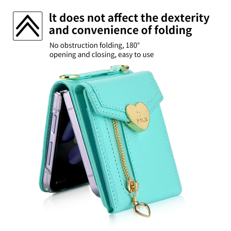 For Samsung Galaxy Z Flip4 POLA Litchi Texture Love Buckle Multi-Card Slots Zipper Wallet Phone Case(Blue) - Galaxy Z Flip4 5G Cases by POLA | Online Shopping UK | buy2fix