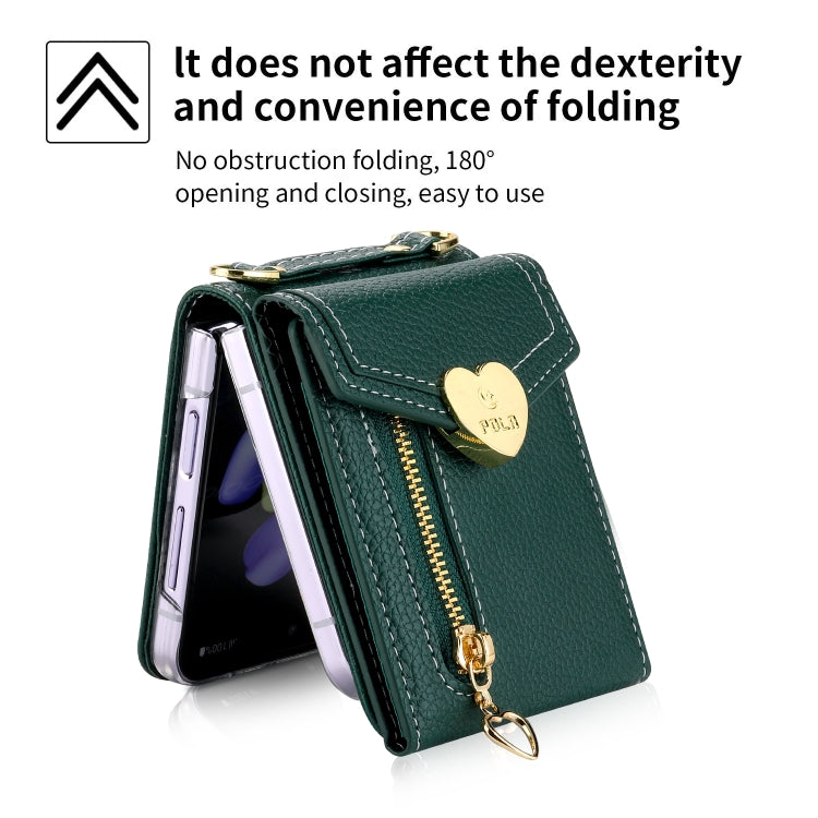 For Samsung Galaxy Z Flip4 POLA Litchi Texture Love Buckle Multi-Card Slots Zipper Wallet Phone Case(Green) - Galaxy Z Flip4 5G Cases by POLA | Online Shopping UK | buy2fix