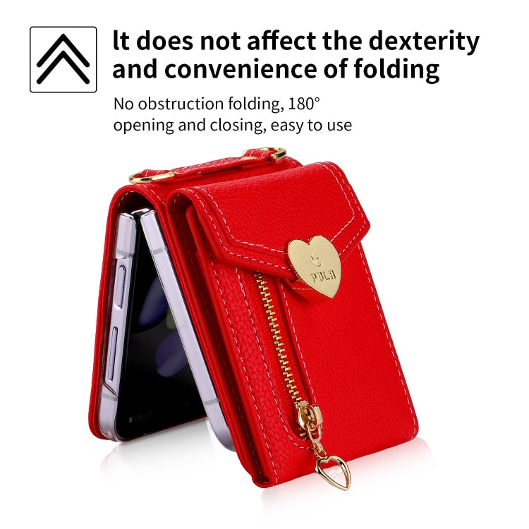 For Samsung Galaxy Z Flip4 POLA Litchi Texture Love Buckle Multi-Card Slots Zipper Wallet Phone Case(Red) - Galaxy Z Flip4 5G Cases by POLA | Online Shopping UK | buy2fix
