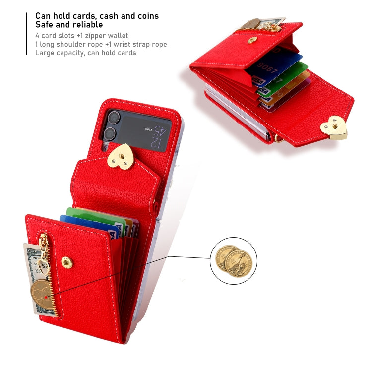 For Samsung Galaxy Z Flip4 POLA Litchi Texture Love Buckle Multi-Card Slots Zipper Wallet Phone Case(Red) - Galaxy Z Flip4 5G Cases by POLA | Online Shopping UK | buy2fix