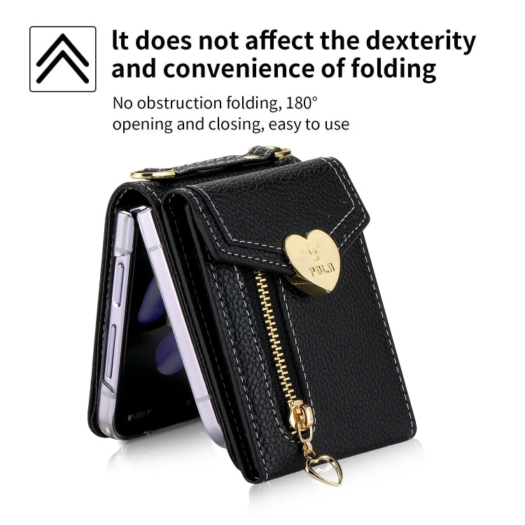 For Samsung Galaxy Z Flip4 POLA Litchi Texture Love Buckle Multi-Card Slots Zipper Wallet Phone Case(Black) - Galaxy Z Flip4 5G Cases by POLA | Online Shopping UK | buy2fix