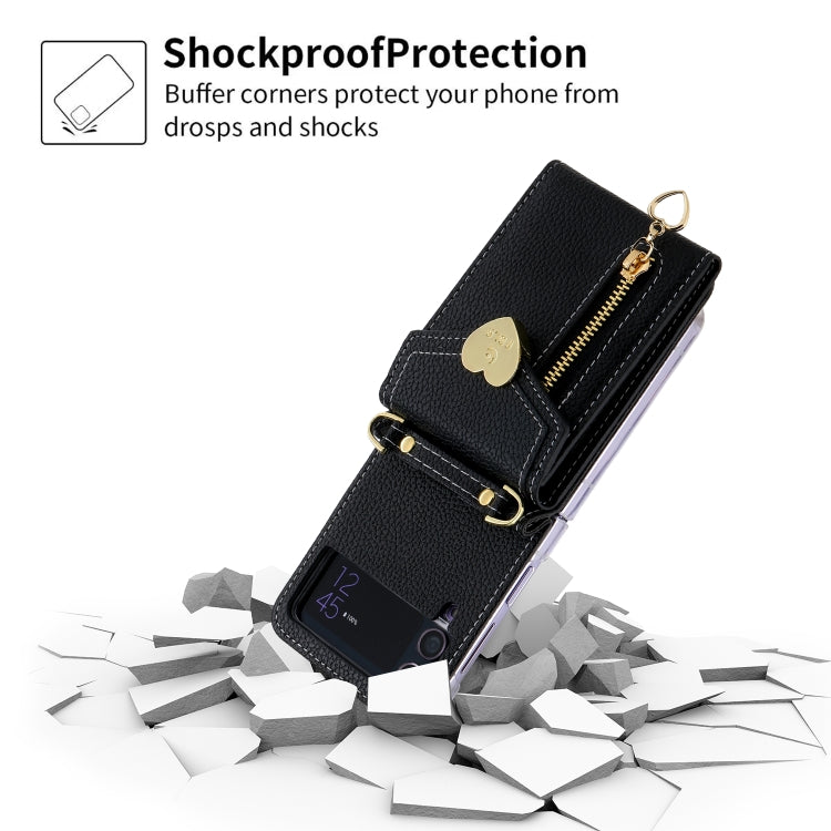 For Samsung Galaxy Z Flip4 POLA Litchi Texture Love Buckle Multi-Card Slots Zipper Wallet Phone Case(Black) - Galaxy Z Flip4 5G Cases by POLA | Online Shopping UK | buy2fix