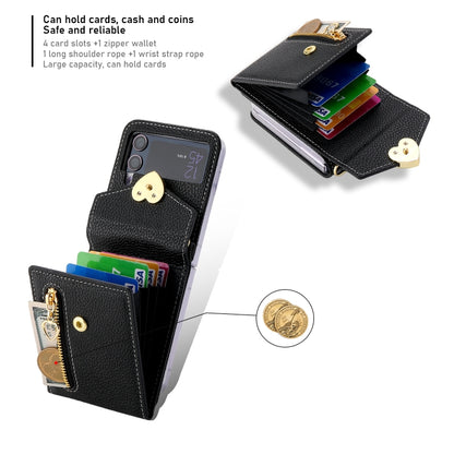 For Samsung Galaxy Z Flip4 POLA Litchi Texture Love Buckle Multi-Card Slots Zipper Wallet Phone Case(Black) - Galaxy Z Flip4 5G Cases by POLA | Online Shopping UK | buy2fix