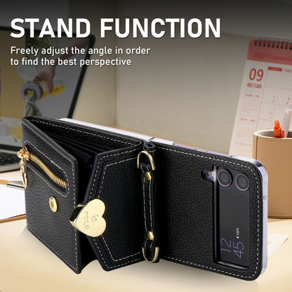 For Samsung Galaxy Z Flip4 POLA Litchi Texture Love Buckle Multi-Card Slots Zipper Wallet Phone Case(Black) - Galaxy Z Flip4 5G Cases by POLA | Online Shopping UK | buy2fix