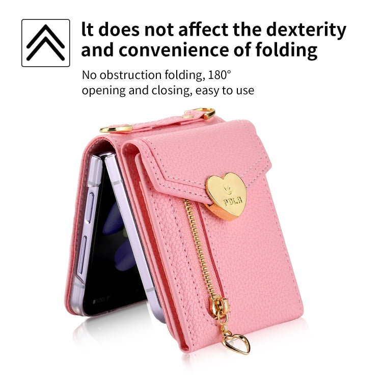 For Samsung Galaxy Z Flip4 POLA Litchi Texture Love Buckle Multi-Card Slots Zipper Wallet Phone Case(Pink) - Galaxy Z Flip4 5G Cases by POLA | Online Shopping UK | buy2fix