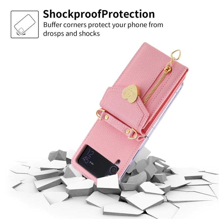 For Samsung Galaxy Z Flip4 POLA Litchi Texture Love Buckle Multi-Card Slots Zipper Wallet Phone Case(Pink) - Galaxy Z Flip4 5G Cases by POLA | Online Shopping UK | buy2fix