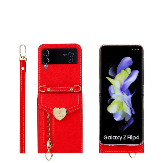 For Samsung Galaxy Z Flip3 5G POLA Litchi Texture Love Buckle Multi-Card Slots Zipper Wallet Phone Case(Red) - Galaxy Phone Cases by POLA | Online Shopping UK | buy2fix