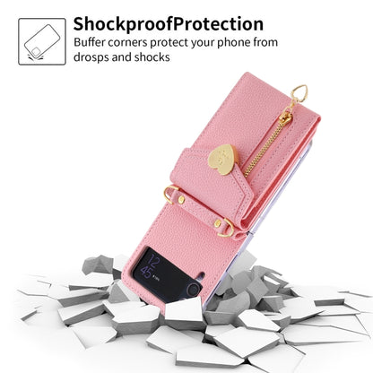 For Samsung Galaxy Z Flip3 5G POLA Litchi Texture Love Buckle Multi-Card Slots Zipper Wallet Phone Case(Pink) - Galaxy Phone Cases by POLA | Online Shopping UK | buy2fix