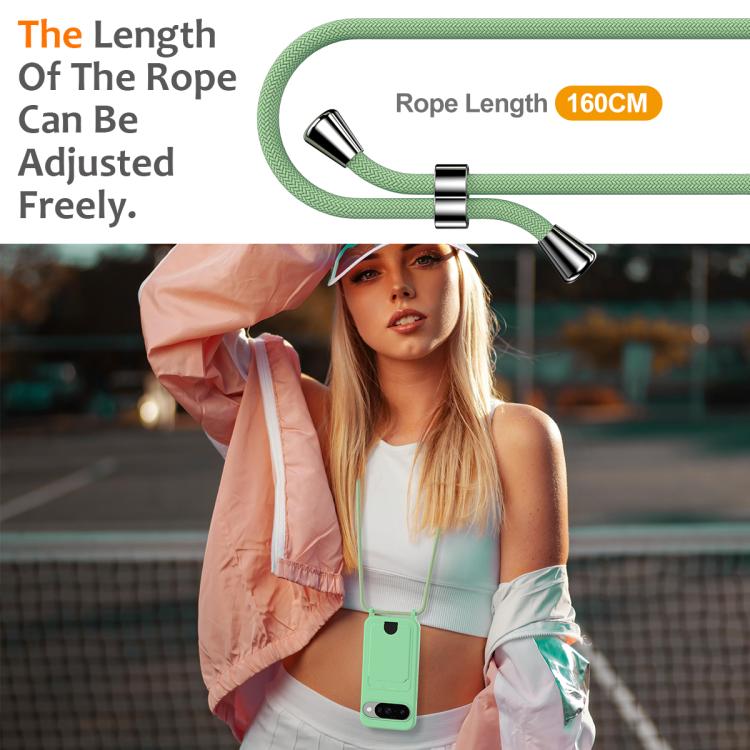 For Google Pixel 10 Integrated Card Bag Solid Color Liquid Silicone Phone Case with Lanyard(Green) - Google Cases by buy2fix | Online Shopping UK | buy2fix