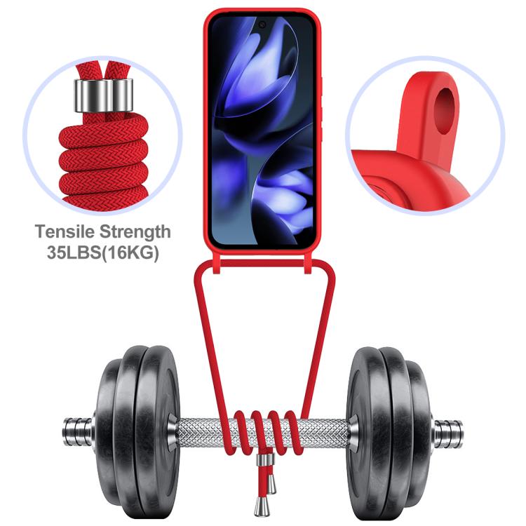 For Google Pixel 10 Pro Integrated Card Bag Solid Color Liquid Silicone Phone Case with Lanyard(Red) - Google Cases by buy2fix | Online Shopping UK | buy2fix