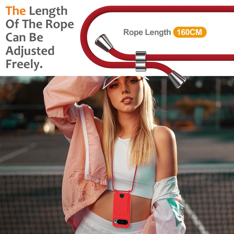 For Google Pixel 10 Pro Integrated Card Bag Solid Color Liquid Silicone Phone Case with Lanyard(Red) - Google Cases by buy2fix | Online Shopping UK | buy2fix