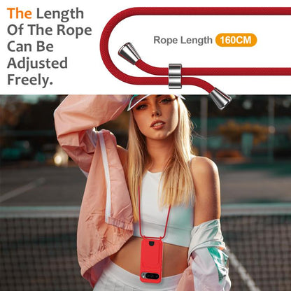 For Google Pixel 10 Pro Integrated Card Bag Solid Color Liquid Silicone Phone Case with Lanyard(Red) - Google Cases by buy2fix | Online Shopping UK | buy2fix