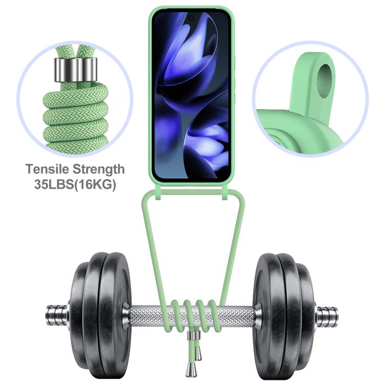 For Google Pixel 10 Pro Integrated Card Bag Solid Color Liquid Silicone Phone Case with Lanyard(Green) - Google Cases by buy2fix | Online Shopping UK | buy2fix