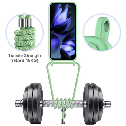For Google Pixel 10 Pro Integrated Card Bag Solid Color Liquid Silicone Phone Case with Lanyard(Green) - Google Cases by buy2fix | Online Shopping UK | buy2fix