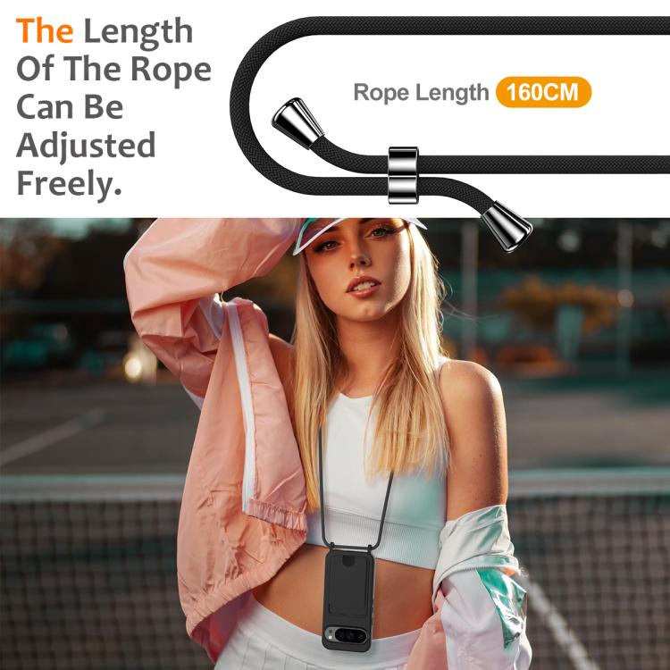 For Google Pixel 10 Pro XL Integrated Card Bag Solid Color Liquid Silicone Phone Case with Lanyard(Black) - Google Cases by buy2fix | Online Shopping UK | buy2fix