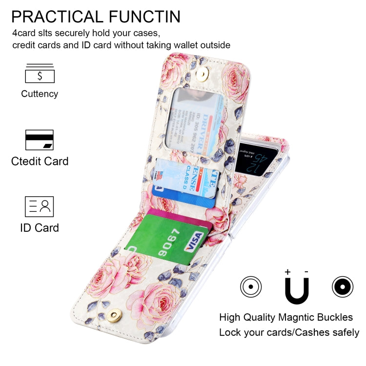 For Samsung Galaxy Z Flip4 POLA Rose Pattern Multi-Card Slots Zipper Wallet Phone Case(White) - Galaxy Z Flip4 5G Cases by POLA | Online Shopping UK | buy2fix