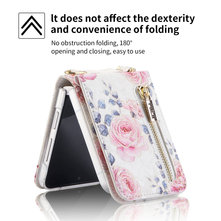 For Samsung Galaxy Z Flip4 POLA Rose Pattern Multi-Card Slots Zipper Wallet Phone Case(White) - Galaxy Z Flip4 5G Cases by POLA | Online Shopping UK | buy2fix