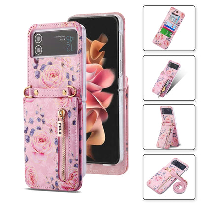 For Samsung Galaxy Z Flip4 POLA Rose Pattern Multi-Card Slots Zipper Wallet Phone Case(Pink) - Galaxy Z Flip4 5G Cases by POLA | Online Shopping UK | buy2fix