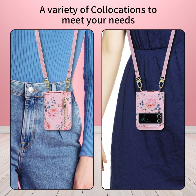 For Samsung Galaxy Z Flip4 POLA Rose Pattern Multi-Card Slots Zipper Wallet Phone Case(Pink) - Galaxy Z Flip4 5G Cases by POLA | Online Shopping UK | buy2fix