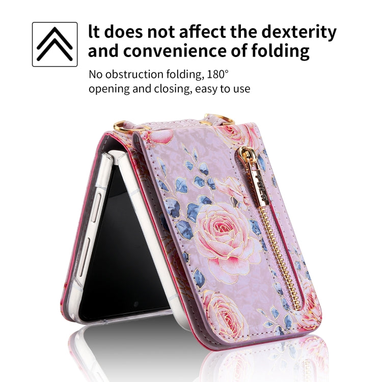 For Samsung Galaxy Z Flip4 POLA Rose Pattern Multi-Card Slots Zipper Wallet Phone Case(Purple) - Galaxy Z Flip4 5G Cases by POLA | Online Shopping UK | buy2fix
