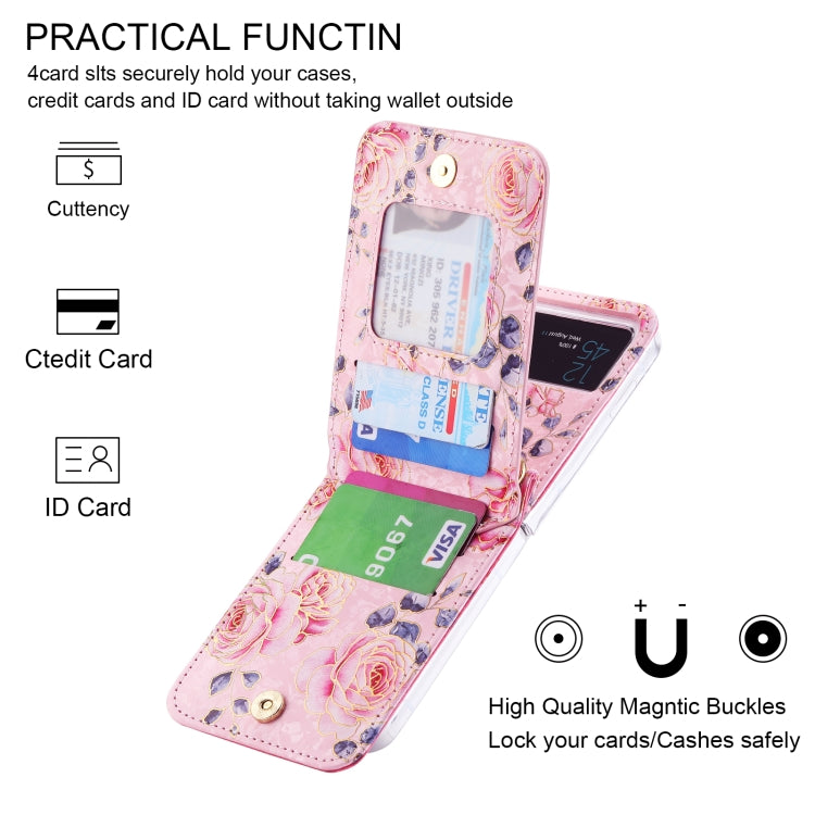 For Samsung Galaxy Z Flip4 POLA Rose Pattern Multi-Card Slots Zipper Wallet Phone Case(Cyan) - Galaxy Z Flip4 5G Cases by POLA | Online Shopping UK | buy2fix