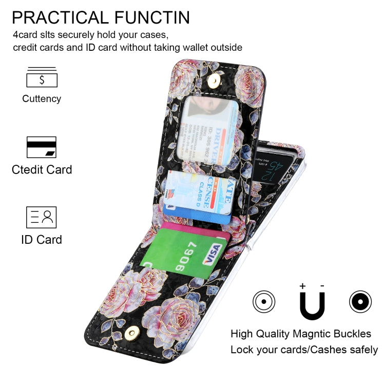 For Samsung Galaxy Z Flip3 5G POLA Rose Pattern Multi-Card Slots Zipper Wallet Phone Case(Black) - Galaxy Phone Cases by POLA | Online Shopping UK | buy2fix