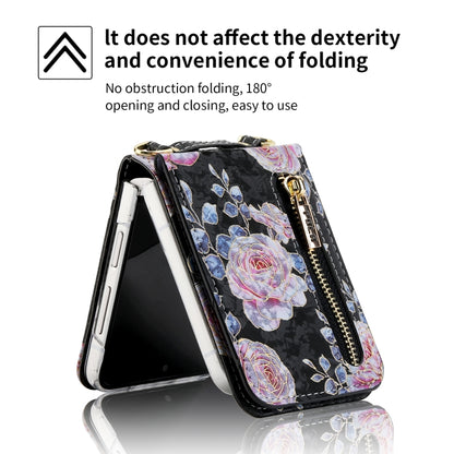 For Samsung Galaxy Z Flip3 5G POLA Rose Pattern Multi-Card Slots Zipper Wallet Phone Case(Black) - Galaxy Phone Cases by POLA | Online Shopping UK | buy2fix