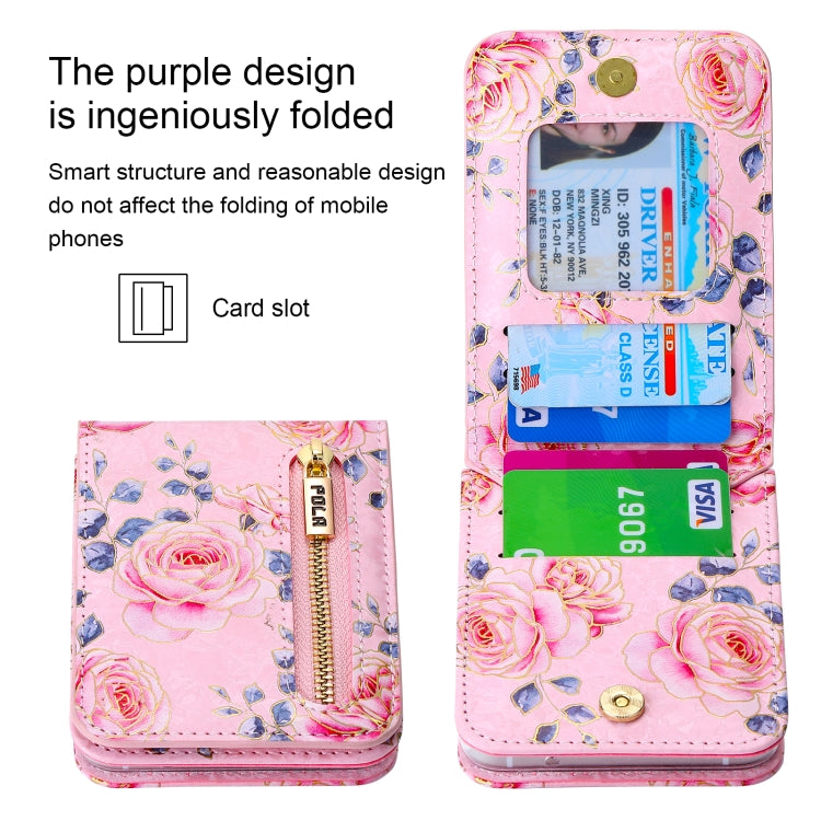 For Samsung Galaxy Z Flip6 / Flip7 FE POLA Rose Pattern Multi-Card Slots Zipper Wallet Phone Case(Pink) - Galaxy Z Flip6 5G Cases by POLA | Online Shopping UK | buy2fix