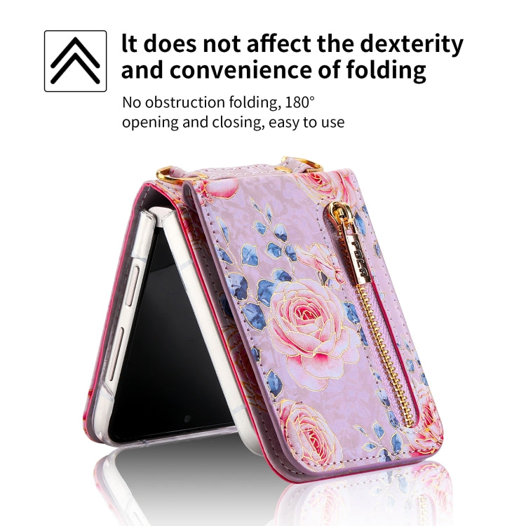 For Samsung Galaxy Z Flip6 / Flip7 FE POLA Rose Pattern Multi-Card Slots Zipper Wallet Phone Case(Purple) - Galaxy Z Flip6 5G Cases by POLA | Online Shopping UK | buy2fix