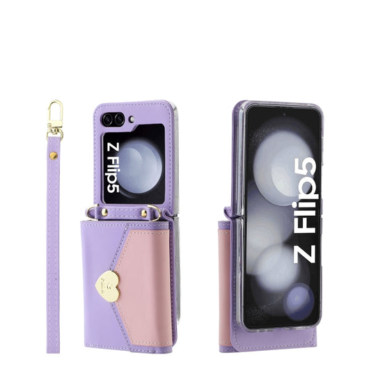 For Samsung Galaxy Z Flip5 POLA Color Block Love Buckle Multi-Card Slots Wallet Phone Case(Purple) - Galaxy Z Flip5 Cases by POLA | Online Shopping UK | buy2fix