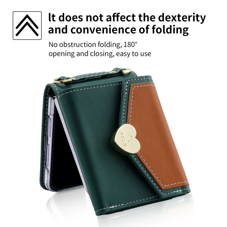 For Samsung Galaxy Z Flip5 POLA Color Block Love Buckle Multi-Card Slots Wallet Phone Case(Green) - Galaxy Z Flip5 Cases by POLA | Online Shopping UK | buy2fix