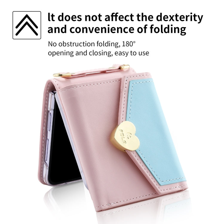 For Samsung Galaxy Z Flip5 POLA Color Block Love Buckle Multi-Card Slots Wallet Phone Case(Pink) - Galaxy Z Flip5 Cases by POLA | Online Shopping UK | buy2fix