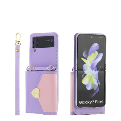 For Samsung Galaxy Z Flip3 5G POLA Color Block Love Buckle Multi-Card Slots Wallet Phone Case(Purple) - Galaxy Phone Cases by POLA | Online Shopping UK | buy2fix