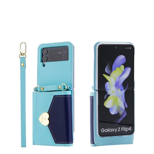 For Samsung Galaxy Z Flip3 5G POLA Color Block Love Buckle Multi-Card Slots Wallet Phone Case(Blue) - Galaxy Phone Cases by POLA | Online Shopping UK | buy2fix