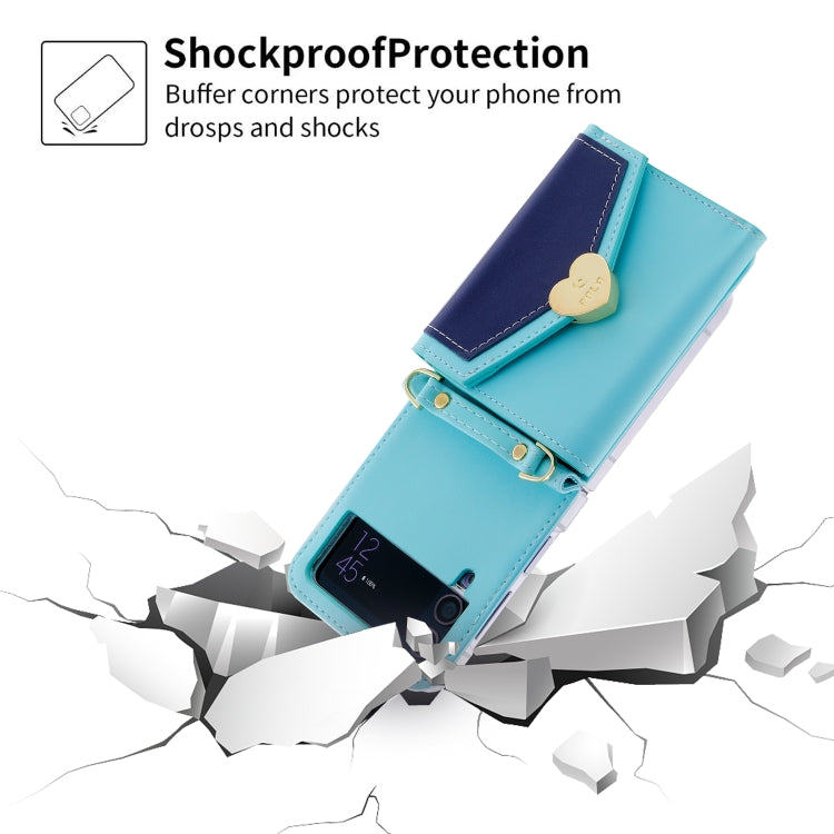 For Samsung Galaxy Z Flip3 5G POLA Color Block Love Buckle Multi-Card Slots Wallet Phone Case(Blue) - Galaxy Phone Cases by POLA | Online Shopping UK | buy2fix