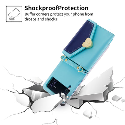 For Samsung Galaxy Z Flip3 5G POLA Color Block Love Buckle Multi-Card Slots Wallet Phone Case(Blue) - Galaxy Phone Cases by POLA | Online Shopping UK | buy2fix