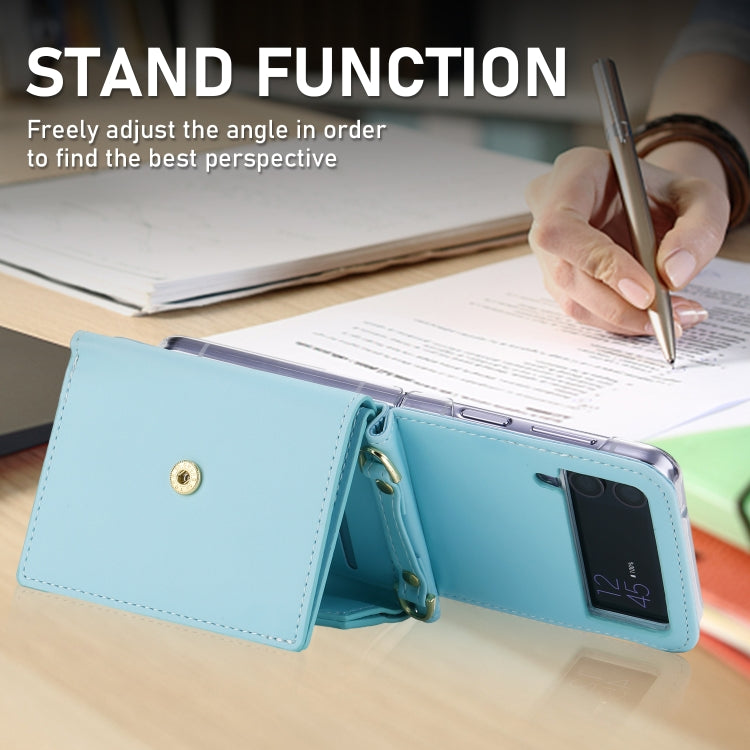 For Samsung Galaxy Z Flip3 5G POLA Color Block Love Buckle Multi-Card Slots Wallet Phone Case(Blue) - Galaxy Phone Cases by POLA | Online Shopping UK | buy2fix