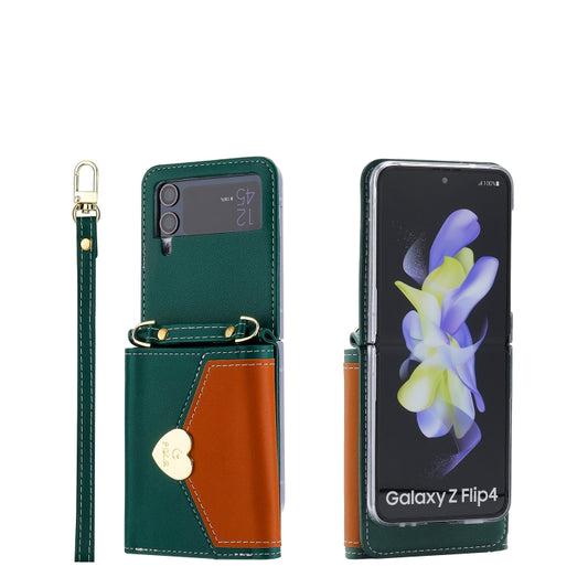 For Samsung Galaxy Z Flip3 5G POLA Color Block Love Buckle Multi-Card Slots Wallet Phone Case(Green) - Galaxy Phone Cases by POLA | Online Shopping UK | buy2fix