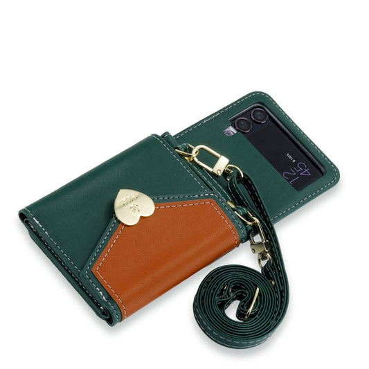 For Samsung Galaxy Z Flip3 5G POLA Color Block Love Buckle Multi-Card Slots Wallet Phone Case(Green) - Galaxy Phone Cases by POLA | Online Shopping UK | buy2fix