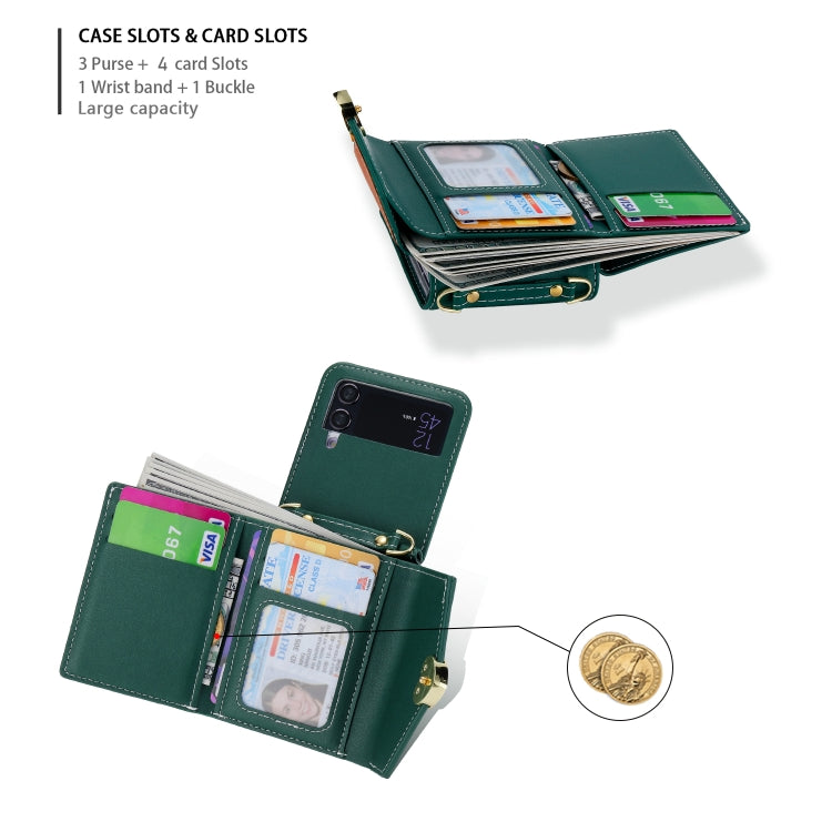 For Samsung Galaxy Z Flip3 5G POLA Color Block Love Buckle Multi-Card Slots Wallet Phone Case(Green) - Galaxy Phone Cases by POLA | Online Shopping UK | buy2fix