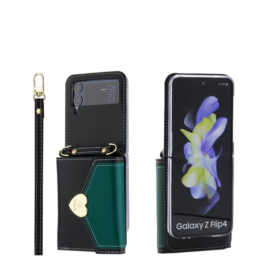 For Samsung Galaxy Z Flip3 5G POLA Color Block Love Buckle Multi-Card Slots Wallet Phone Case(Black) - Galaxy Phone Cases by POLA | Online Shopping UK | buy2fix