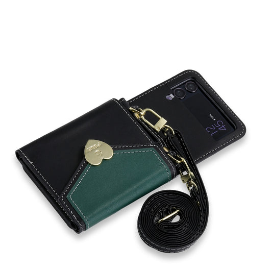 For Samsung Galaxy Z Flip3 5G POLA Color Block Love Buckle Multi-Card Slots Wallet Phone Case(Black) - Galaxy Phone Cases by POLA | Online Shopping UK | buy2fix