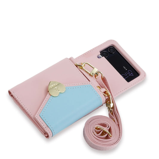 For Samsung Galaxy Z Flip3 5G POLA Color Block Love Buckle Multi-Card Slots Wallet Phone Case(Pink) - Galaxy Phone Cases by POLA | Online Shopping UK | buy2fix